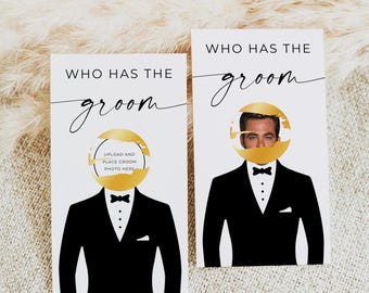 Juego editable de rasca y gana "¿Quién tiene al novio?", ¿Quién tiene al novio?, juego minimalista y moderno para despedida de soltera, imprimible, Canva
