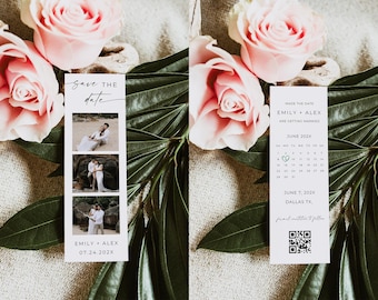 Save The Date Template Photo Strip Canva, Photo Booth Save the Date, Minimalist Modern Save The Date, Photo Save The Date, Editable Template