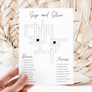 Wedding Small Crossword,  Bridal Shower, Engagement Party Game Template, Sip & Solve Puzzle, Fully Editable Game, Instant Download, Canva