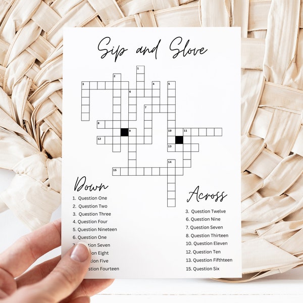 Wedding Small Crossword,  Bridal Shower, Engagement Party Game Template, Sip & Solve Puzzle, Fully Editable Game, Instant Download, Canva