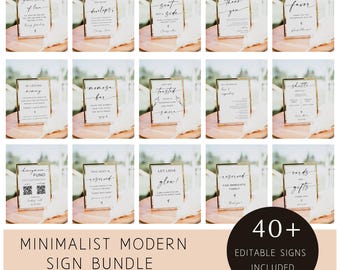 Wedding Sign Bundle Canva Minimal Modern, Editable Wedding Sign, Minimalist Wedding Signage Bundle, Editable Template, Download, Canva