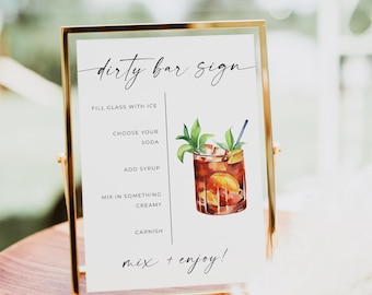 Letrero imprimible para barra de refrescos, letrero minimalista para mesa, menú de cócteles, instrucciones para la barra de refrescos, decoración para despedida de soltera, bebidas sin alcohol, Canva