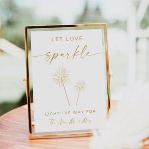 Let Love Sparkle Sign, Classic Sparkler Send Off Sign, Gold Sparkler Sign Template, Wedding Reception Sign, Editable Sign, Canva