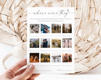 PRINTED + SHIPPED Where Were They Bridal Game, Minimalist Photo Guessing Game Card, Couples Shower Game, Minimalist Wedding, Photo Activity