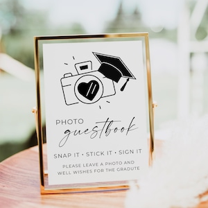 Photo Guestbook Sign For Graduation Party, Photo Sign Our Guestbook, Class of 2025 Party Decor, Editable, Polaroid Grad Guestbook, Canva