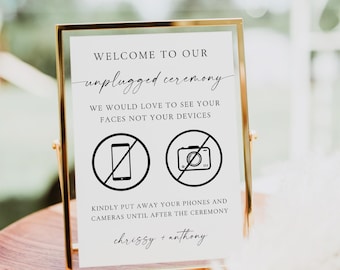 Unplugged Ceremony Sign Printable, Unplugged Wedding Sign, Wedding Welcome Sign, Wedding Ceremony Sign, Simple Sign, Modern, Editable, Canva