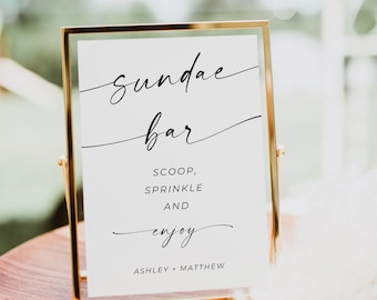 Ice Cream Sundae Bar Sign For Wedding, Ice Cream Bar Sign, Modern Minimalist Bridal Shower Sign, Dessert Table Sign, Editable Sign, Canva