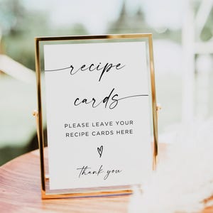 Rezeptkarte Tischschild, lassen Sie Ihre Rezeptkarten hier, minimalistische Brautparty, Hochzeitsdekor, sofortiger Download, bearbeitbare Vorlage, Canva