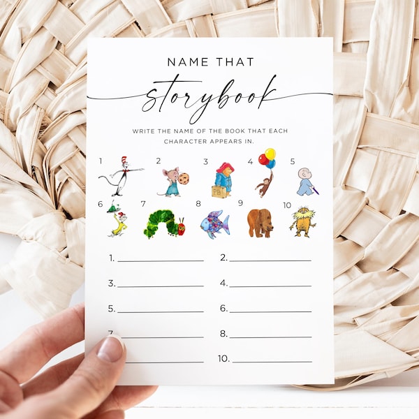 PRINTED + SHIPPED Baby Shower Name That Storybook Game, Storybook Titles, Name That Storybook, Children Storybook Characters, Library Theme