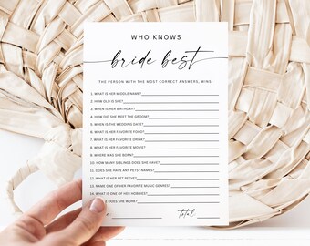 Who Knows The Bride Best Game Editable, Minimalist Who Knows The Bride the Most Game, How Well Do you Know The Bride, Bridal Shower Game