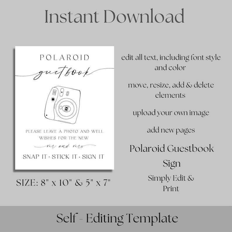 Polaroid Guest Book Sign, Instax Instructions, Instax Mini 12, How To Load New Film Camera Instructions Sign, How To Take A Photo, Download image 4