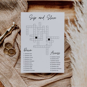 Wedding Small Crossword,  Bridal Shower, Engagement Party Game Template, Sip & Solve Puzzle, Fully Editable Game, Instant Download, Canva