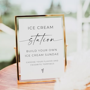 Wedding Ice Cream Bar Sign, Bridal Shower Ice Cream Sign, Ice Cream Sundae Bar Sign, Minimalist Editable Sign, Instant Download, Canva
