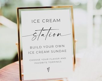 Wedding Ice Cream Bar Sign, Bridal Shower Ice Cream Sign, Ice Cream Sundae Bar Sign, Minimalist Editable Sign, Instant Download, Canva