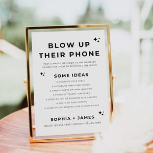 Blow Up Their Phones Sign, Wedding Photo Hunt Game, Minimalist Modern Wedding Sign, I Spy Wedding Game, Take Action Sign, Editable Canva