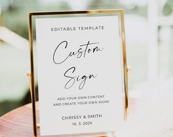 Modern Custom Wedding Sign, Create Your Own Sign, Minimalist Editable Printable, Wedding Signage, Instant Download, Editable Template, Canva