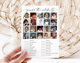 PRINTED + SHIPPED Guess The Celebrity Baby Game, Fun Baby Shower Game, Celebrity Baby Photos Quiz, Party Game, Trivia Game, Who Is That Baby
