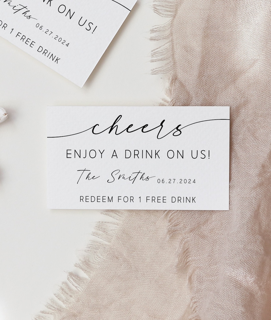 Wedding Drink Tickets Template, Modern Minimalist Drink Ticket, Minimal