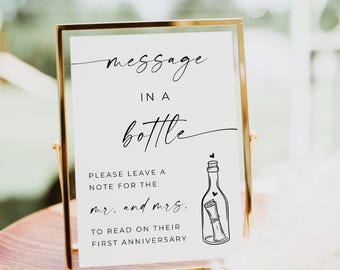 PRINTED + SHIPPED 8x10" Message In A Bottle Wedding Sign, Message In A Bottle Guest Book Table Sign, Wedding Reception, Modern Minimalist