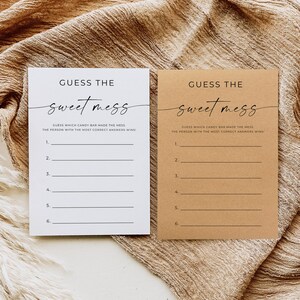 Guess The Sweet Mess Baby Shower Game Download, Boho Baby Shower Game, Kraft Modern Minimal, Printable, Editable Template, Canva