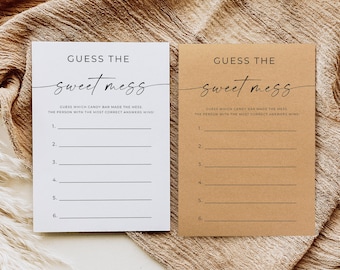 Guess The Sweet Mess Baby Shower Game Download, Boho Baby Shower Game, Kraft Modern Minimal, Printable, Editable Template, Canva
