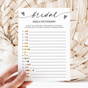 Emoji Pictionary Réponses pour shower de mariage, Jeux de fête nuptiale minimalistes, Jeux EVJF, Jeu d'images Emoji, Modifiable, Téléchargement