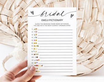 Bridal Shower Emoji Pictionary Answers, Minimalist Bridal Party Games, Hens Bachelorette Party Games, Emoji Picture Game, Editable, Download