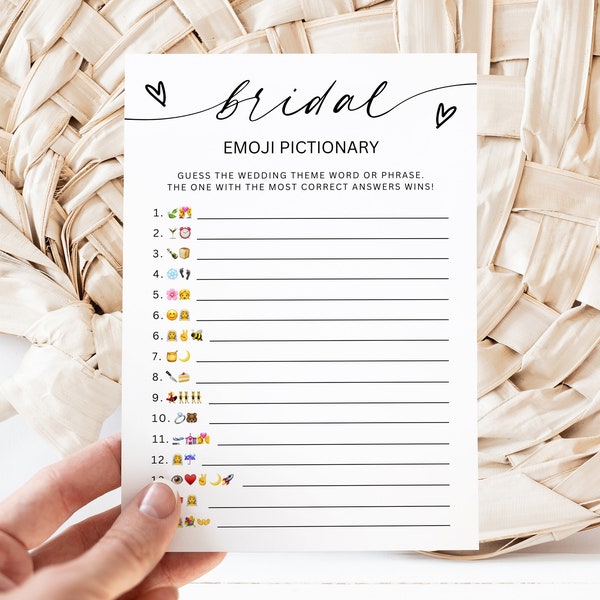 Emoji Pictionary Bridal Shower Answers, Minimalist Bridal Party Games, Hens Bachelorette Party Games, Emoji Picture Game, Editable, Download