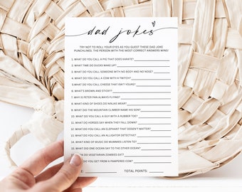 Baby Shower Dad Jokes Game, Dad Jokes Shower Game Trivia, Minimalist Baby Shower Party Game Cards, Baby Shower Games Printable, Editable