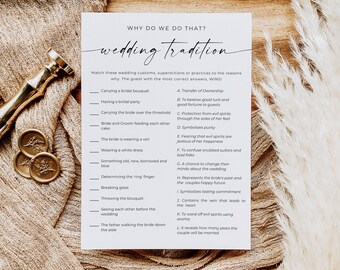 Wedding Traditions Bridal Shower Game, Minimalist Bridal Shower Game, Printable Bridal Shower Game Card, Editable Template, Download, Canva