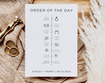 Wedding Order Of The Day Insert, Wedding Timeline Icons Template, Invitation Insert, Simple Invite Insert, Printable Cards, Editable, Canva