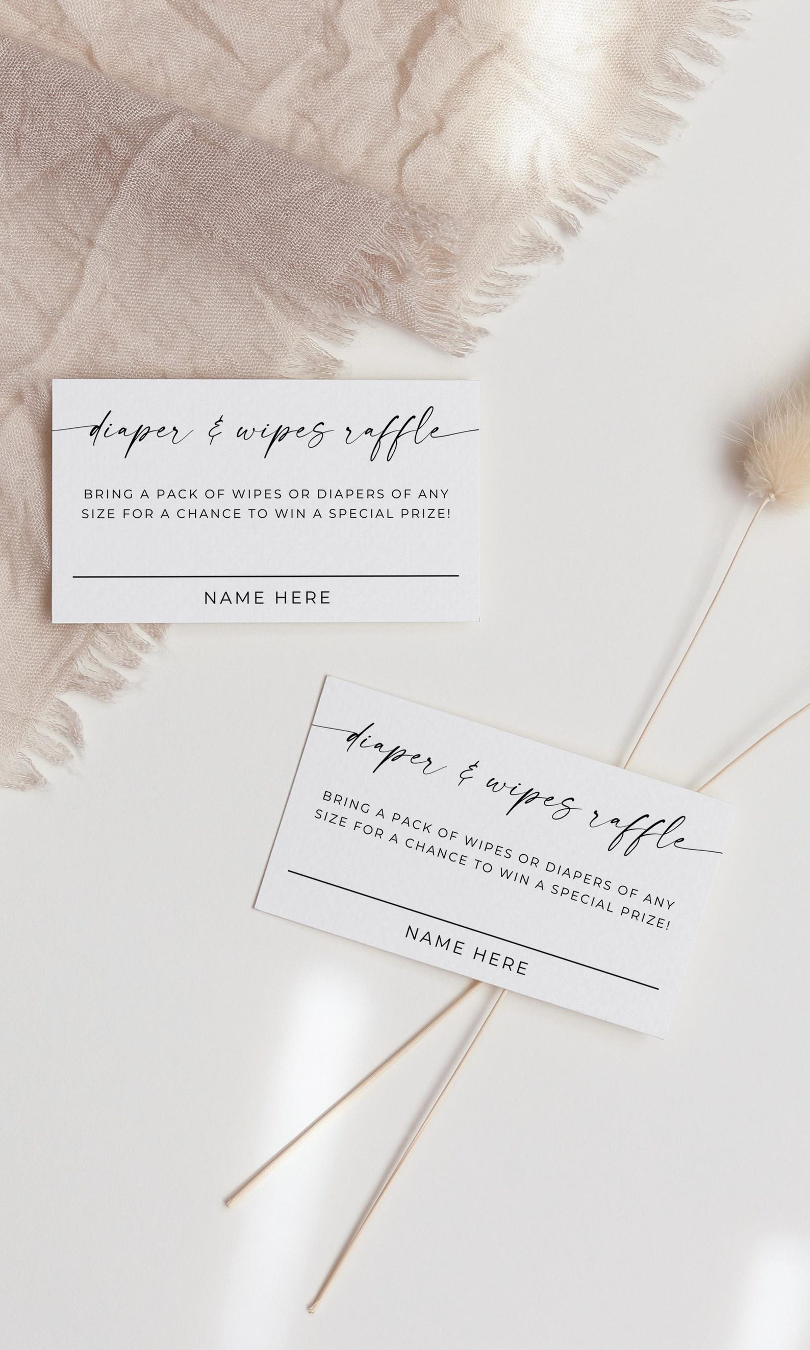 Wipes Raffle Diaper and Wipes Raffle Tickets, Modern Minimalist Diaper Raffle Card ...
