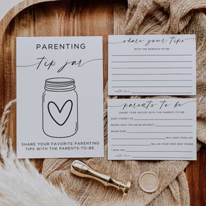 Cartel de tarro de consejos para padres y tarjeta de consejos para padres, Consejos para baby shower, Juego de baby shower imprimible, Cartel de baby shower, Descarga editable