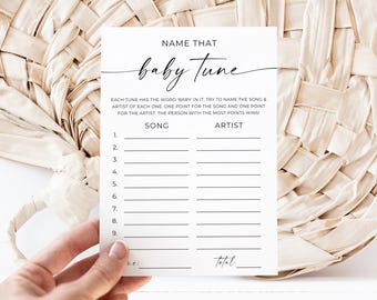 Name That Baby Tune Game: Minimalist Baby Shower (Editable Template)
