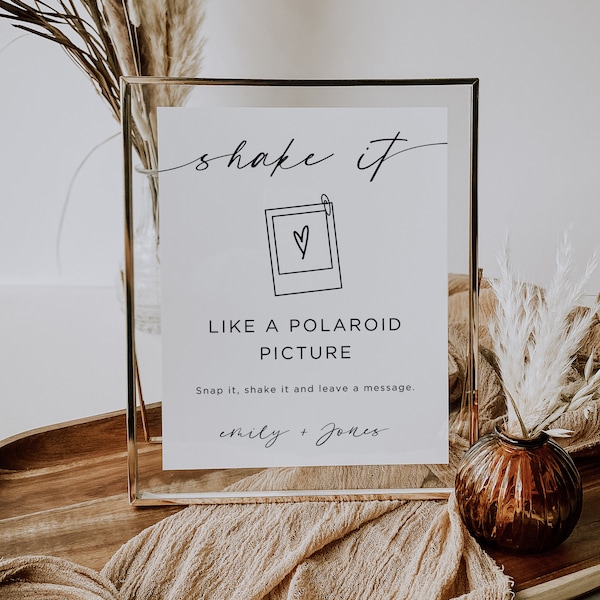 Shake It Like A Polaroid Picture Sign, Minimalist Polaroid Photo Guestbook Sign, Modern Wedding Sign, Editable Template, Canva, 5x7, 8x10