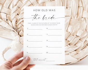 How Old Was The Bride Game, Minimalist Modern Bridal Shower Game, How Old Was the Bride To Be, Guess the Bride's Age Game, Canva, Editable