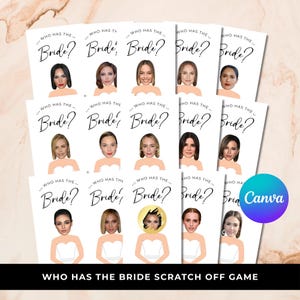 Celebrity Who Has The Bride Game, Scratch-off Find The Bride, Minimalist Bridal Shower Game, Couples Shower, Download, Editable, Canva
