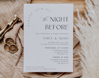 The Night Before Wedding Rehearsal Dinner Invitation, Minimal Wedding Rehearsal Template, Wedding Rehearsal Dinner Invite, Modern Rehearsal