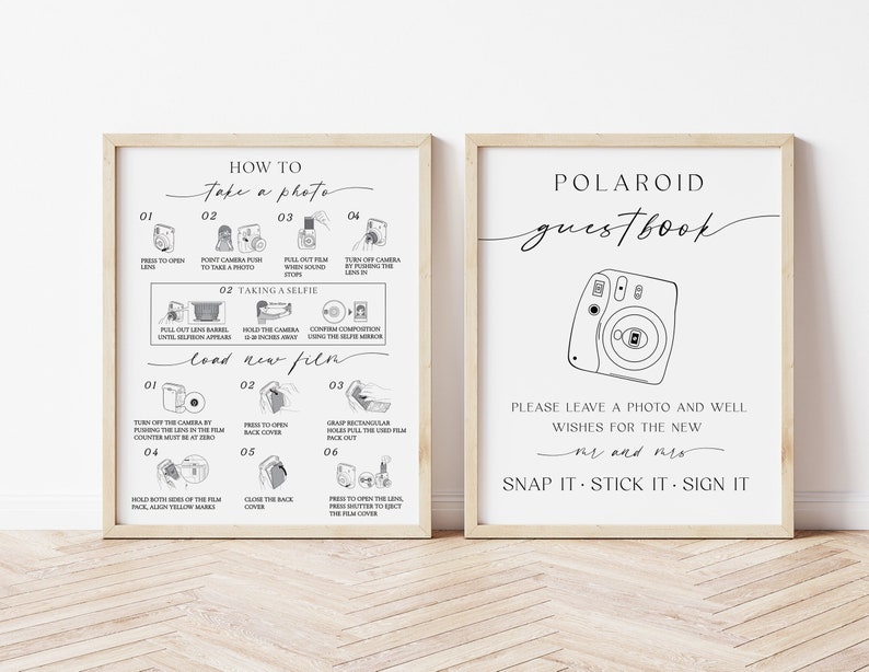 Polaroid Guest Book Sign, Instax Instructions, Instax Mini 12, How To Load New Film Camera Instructions Sign, How To Take A Photo, Download image 1