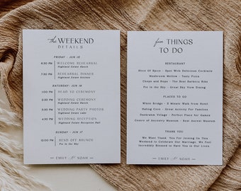 Itinerary Wedding Weekend Day Timeline Template Modern Weekend Schedule Minimalist Wedding Events Card Itinerary Template Printable Fun