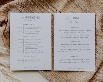 Itinerary Wedding Weekend Day Timeline Template Modern Weekend Schedule Minimalist Wedding Events Card Itinerary Template Printable Fun