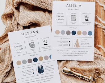 Bridesmaid Info Card Proposal, Groomsmen Info Card, Modern Groomsmen Proposal Card, Groomsmen Infographic Card, Wedding Party, Edit, Canva