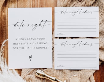 Bridal Shower Date Night Ideas, Date Night Ideas Sign, Date Night Ideas Card, Date Night Card Template, Modern Minimalist Bridal Shower Game