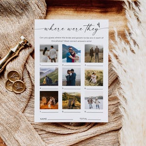 Where Were They Bridal Game, Minimalist Photo Guessing Game Card, Couples Shower Game, Canva, Editable Download
