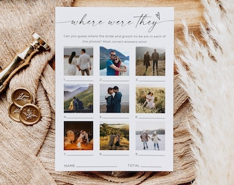 Where Were They Bridal Game, Minimalist Photo Guessing Game Card, Couples Shower Game, Canva, Editable Download
