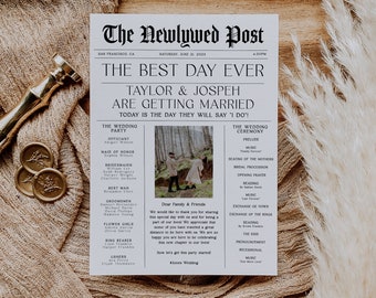 Newspaper Wedding Program Canva Template, Printable Wedding Programs, Wedding Program Templates, Fun Wedding Programs, Printable Timeline