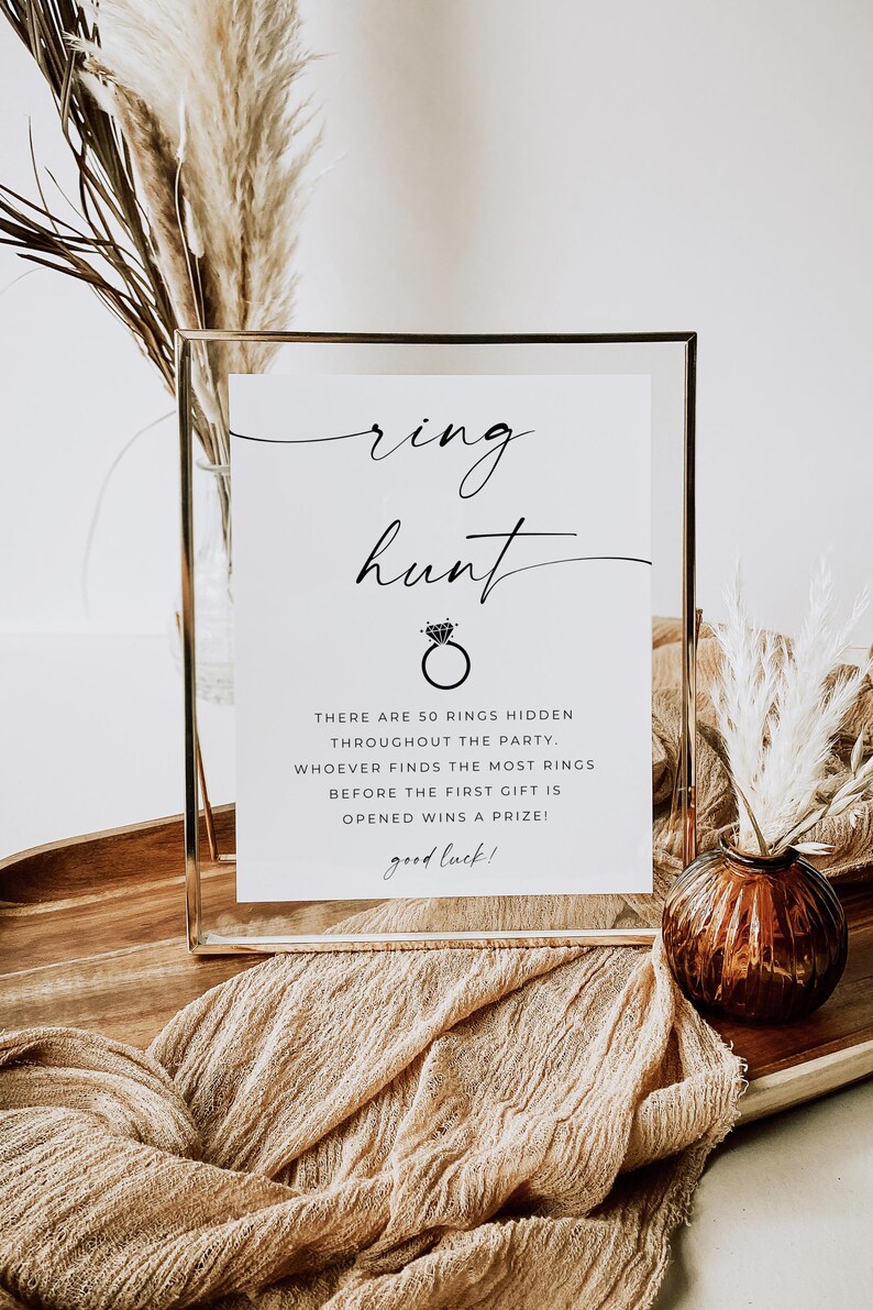 Bridal Shower Ring Game Sign, Minimalist Bridal Shower, Bachelorette