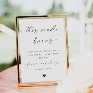 This Candle Burns Memorial Sign, In Loving Memory Sign Template, Modern In Memory Sign, Wedding Memorial Candles Table Sign Decoration Canva