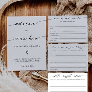 Hochzeitshinweise und Wünsche Karten, Ratschläge und Wünsche für Braut und Bräutigam, Ratschläge und Wünsche für die Zukunft Herr und Frau, bearbeitbare Vorlage Canva