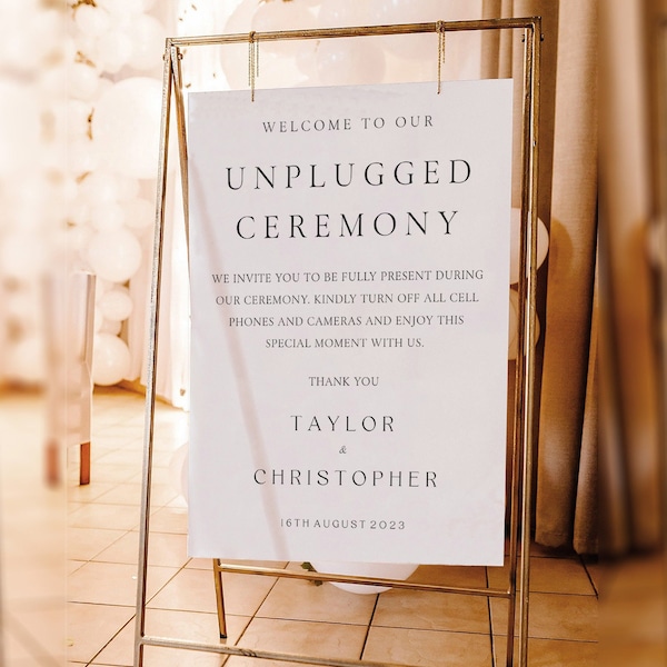 Unplugged Ceremony Sign Printable, Unplugged Wedding Sign, Wedding Welcome Sign, Wedding Ceremony Sign, Large Sign, Modern Editable Download